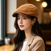 Boina de pana estilo retro americano para otoño e invierno para mujer, boina artística versátil, gorra de pintor estilo japonés de nicho para hombre