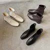 Botines de Cuero Super Elásticos para Mujer, Botines Adelgazantes de Una Sola Pieza, Otoño Invierno Nuevos, Punta Cuadrada, Cremallera Trasera, Tacón Medio Grueso, Estilo Coreano, Botines Cortos para Mujer 40
