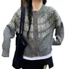 Cárdigan de punto jacquard Fair Isle para mujer, nuevo otoño e invierno, holgado vintage, casual, suave y versátil, chaqueta suéter para mujer