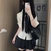 Conjunto de Três Peças de Camisa de Cintura Alta para a Escola Secundária Fog Pool Jk Uniforme Saia Xadrez Feminina Sexy Puro Desejo Aparência Emagrecedora Material Escolar Verão
