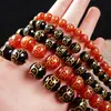 Ágata Roja Natural Moneda de Cobre Grabada con Sello Dorado Cuentas Sueltas Accesorios para Pulseras Hechas a Mano con Cuentas Redondas de Ágata Roja y Moneda de Cobre