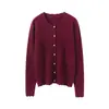 Nuevo Moda Genuino para Mujer 100% Cachemira Cuello Redondo Encaje Botón de Perla Cardigan Tejido de Cachemira Estilo Corto Versátil
