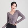 Ropa de Yoga Transfronteriza Ajustada Adelgazante de Manga Larga con Almohadilla en el Pecho Camiseta de Yoga Top Deportivo para Correr Entrenamiento Fitness Nuevo