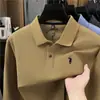 Camisa polo bordada de algodão mercerizado transfronteiriça para homens, novo estilo outono 2026, camiseta casual de manga longa de algodão puro respirável para homens
