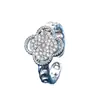 Anillo de Trébol de Cuatro Hojas de la Suerte con Diamantes Completos Estilo Coreano Estilo Ins para Mujeres, Lujo Ligero, Gama Alta, Ajustable, Anillo Sencillo de Joyería con Circonitas
