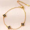 Versión Alta Nuevo Pulsera de Acero Inoxidable de Trébol de Cuatro Hojas Incrustada con Diamantes Versión Coreana Transfronteriza Pulsera de Trébol de Cuatro Hojas Estampada con Goteo de Aceite para Niñas