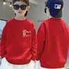 Moletom Infantil para Crianças Maiores, Primavera, Outono, Inverno, Forrado com Fleece, Quente, Manga Longa, Esportivo, Estilo Chinês, Pulôver Básico Infantil para Meninos
