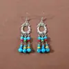 Pendientes Bohemianos Europeos y Americanos con Borlas y Turquesa, Pendientes de Estilo Étnico Retro, Joyería para Orejas Única y Elegante Estilo Tibetano