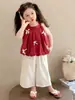 Conjunto de Ropa para Niños Huzhou 2025 Verano Nuevo Estilo Coreano Chaleco Top Flor de Capullo para Bebé Pantalones de Pierna Ancha Conjunto de Dos Piezas