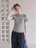 Top de Punto Jacquard Manga Corta Estilo Coreano para Mujer 2026 Nuevo Verano Diseño de Nicho Cuello Redondo Delgado Elegante