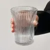 Copo sanfonado retrô japonês com padrão vertical na cintura, copo de água com alça para pendurar, copo de café, copo térmico de couro para bebidas, chá com leite