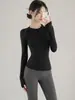 Ropa de Yoga de Secado Rápido Seleccionada Cuidadosamente Directo de Fábrica, Corte Ajustado, Tops Deportivos Transpirables, Cuello Redondo, Mangas Largas Elásticas para Pilates