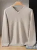 Suéter de cachemira para hombre para otoño e invierno, cuello en V, color liso, engrosado, adecuado para usar en capas, business casual, manga larga, capa base de punto
