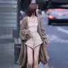 Outono e Inverno Novo Cardigã Longo Tricotado Liso Estilo Coreano Feminino Estilo Preguiçoso Costela Manga Lanterna Suéter Tendência Feminina
