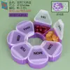 Caja de pastillas portátil transfronteriza de color de siete días, caja de almacenamiento semanal de siete compartimentos para viaje, dispensador de medicamentos publicitario