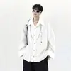 Camisa de rayas de nicho estilo coreano para hombre, holgada y moderna, para primavera y otoño, de alta gama, elegante y casual, con diseño de patchwork y bordado de dos piezas falsas.