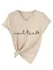 Técnico de uñas Tienda independiente de Amazon Wish camiseta sencilla y cómoda de mujer con cuello en V y manga corta, adecuada para usar en capas, para exportación y ventas transfronterizas