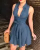 Em estoque Amazon AliExpress Explosões Sexy Lass Cor Renda com Cadarço Sem Mangas Cinturado vestido