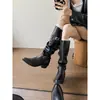 Botas de Caña Alta Apiladas de Pierna Ancha con Pliegues para Mujer Chuyuji 2026 Nuevo Estilo Otoño/Invierno Tacón Grueso Punta Aguda Caña Alta Botas Largas Color Caqui