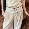 Cinturón Fino Tejido a Mano sin Agujeros Estilo Retro Old Money para Mujer Hebilla Metálica de Alta Gama Cinturón de Cuero para Usar con Jeans Moderno