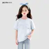 Camiseta de Manga Corta para Niña Verano 2026 Nuevo Estilo Lentejuelas Ropa Infantil Tops de Verano para Niños Mayores Manga Media Algodón Puro