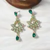 Brincos pendentes de zircônia verde estilo étnico boêmio para mulheres, toque de alta qualidade, retrô francês, luxo leve, brincos de férias