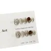 Uñas Portátiles Hechas Completamente a Mano, Elegantes Parches de Manicura Corta Ojo de Gato Color Café Leche, Parches de Uñas Postizas Hexagrama Blanco con Diamante