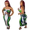 Y1109 Transfronteiriço Amazon Europeu e Americano 2024 Conjunto de Saia Longa com Fenda Franzida Sexy Estampada Feminino Hot Girl