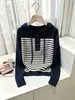 Sudadera con Capucha de Manga Larga a Rayas Estilo Europeo para Mujer Otoño/Invierno de Alta Gama Holgada Talla Grande Moderna Chic