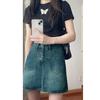 Falda Corta de Mezclilla Azul Vintage Forrada con Ropa para Mujer de Temperamento 2025 de Corte A Cintura Alta Adelgazante para Cadera que Muestra la Longitud de la Pierna