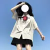 Uniforme Escolar JK para Mujer Traje de Estudiante Camisa de Manga Corta con Cuello de Muñeca Estilo Universitario Departamento Salado Falda Plisada Conjunto de Dos Piezas