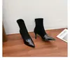Botines Nuevos de Bloques de Color Estilo Francés Otoño/Invierno 2026 para Mujer Punta Fina Tacón de Aguja Gamuza Botas de Tacón Alto Elegantes Botas para Viajar al Trabajo