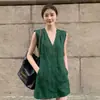 Vestido de verano nuevo, moderno, rejuvenecedor, deslumbrante, de nicho, único, casual, estilo vacacional, verde, elegante, sin mangas para mujer