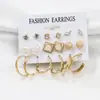 Set de Aretes de Perlas Francesas Nuevos Europeos y Americanos Set de Aretes de Círculo Geométrico Set de 6 Piezas Múltiples Pares de Aretes Metálicos para Mujer
