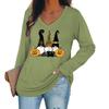 Amazon wsih transfronteiriço novo top casual feminino europeu e americano para Halloween com estampa de letras em inglês e gola V de manga longa