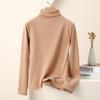 Camiseta base de cuello alto de nano terciopelo de manga larga, elegante casual, interior, camiseta ajustada, forro polar cepillado, cálida, top para mujer