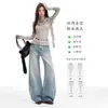 Jeans Azules Claros de Pierna Ancha para Mujer, Tendencia Invierno 2025 Nuevo Tiro Bajo Lavado Retro Sueltos Rectos