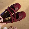 Encuentro Cercano Temporada 2026 Zapatos Mary Jane Nuevos Retro con Tira Cruzada para Mujer, Zapatos Planos de Suela Suave, Zapatos Rojos de Noche