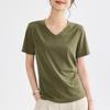 ¡Límite de boca en boca! Lao Qian Feng Top de Lino Tencel de Manga Corta para Mujer Camiseta de Lyocell de Manga Corta con Cuello en V para Mujer 1688
