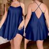 Novos Pijamas Casuais Simples Yaoting Europeus e Americanos de Tamanho Grande em Seda de Gelo Cor Lisa para Verão com Alcinha Roupas de Casa Sq22148