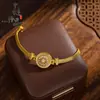 Pulsera Brújula de Ventana de Rosa Giratoria con Incrustaciones de Diamante Rosa Dorada Tradicional, Pulsera Brújula de Girasol Giratoria Estilo Chino Nuevo