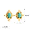 Brincos Medievais Transfronteiriços Europeus e Americanos, Brincos Retrô com Turquesa Incrustada, Joias Ovais, Brincos de Ouro 18K