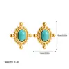 Nuevos Pendientes Turquesa Transfronterizos Pendientes Franceses Vintage de Aguja de Plata Pendientes Elegantes de Nicho Estilo Antiguo Medio