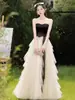 Vestido de Noche Strapless Estilo Francés para Mujer, Banquete de Alta Gama, Ceremonia para Adultos, Elegante Vestido Pequeño para Examen de Arte de Anfitrión