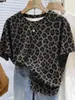 Nuevo top versátil de estilo americano con estampado de leopardo, suelto, retro, corte slim, transfronterizo, camisa versátil de moda con cuello redondo, europea y americana