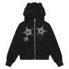 Ropa para Hombre Estilo Americano Sudadera con Capucha de Estrás Estrella Orejas de Gato para Mujer, Diseño Único, Atuendo de Chica Popular de Nicho, Subcultura