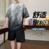 Conjunto Deportivo Holgado para Hombre en Verano, Camiseta de Manga Corta de Dos Piezas con Pantalones Tres Cuartos, un Conjunto de Ropa de Dos Piezas