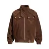 Oso Mágico Retro Americano Estilo Old Money Gamuza Holgada Cuello Alto Chaqueta de Motociclista Chaqueta de Aviador Abrigo Ropa Exterior Genial