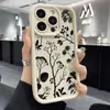 Capa de celular de silicone para Apple 15 Pro Max com padrão floral e de folhas pretas, capa protetora macia à prova de choque para iPhone 17 atacado