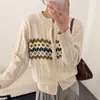Cardigan suéter de malha trançada estilo Fair Isle para mulheres, novo estilo de outono, casual e retrô, macio e confortável, blusa de tricô com gola redonda